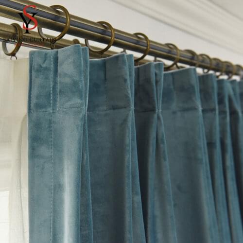 Nordic Velvet Blackout Curtain For Bedroom Luxury Lake Blue Solid Curtains For Living Room Dining Room Window Drapes Blinds Door
