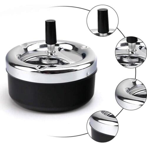 Stylish Metal Windproof Press Rotating Lid Home Office Ashtray Smoker Hotel Gift D9L1