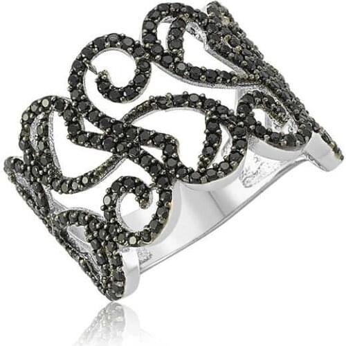 Tevuli 925 Sterling Silver Black Cubic Zirconia Women Ring