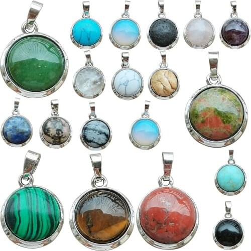 Cherry Quartz Opal Crystal Malachite Goldstone Blue Sand Tiger Eye Aventurine Lapis Lazuli Howlite Round Pendant Bead WFH865