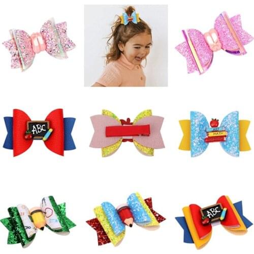 Cartoon Apple Hair Bows Clips Back To School Kids Girls Sweet Hairclips Hairpin Barrettes Fashion Hair Accessories Ornament