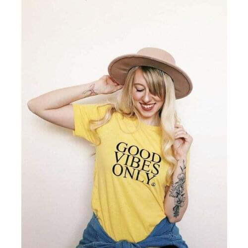 GOOD VIBES ONLY T-Shirt Funny Good vibes hipster tumble letter tee stylish Aesthetic Casual Yellow Clothing quote girl t shirts