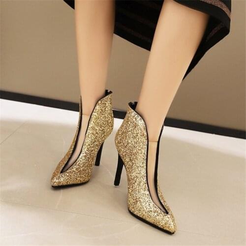 Large Size 48 Ankle Boots For Women Sexy High Heels Pointed Toe Autumn Boots Women Shoes Fashion Transparent Boots