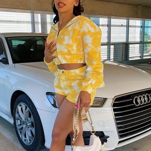 Women Two Piece Long Sleeve V-Neck Zip Up Hoodies & One Button Shorts Set Chic Streetwear Casual Suits