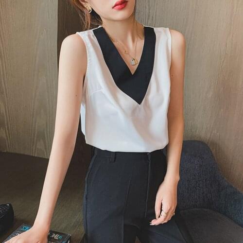 2021 Casual V-Neck Splicing Sexy Solid Satin Woman Camis Tank Tops Render Chiffon Sleeveless Camisole Top Halter Camis Tops