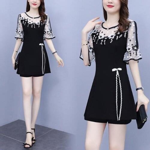 2021 Summer Plus Size Fashion Clothing 2 Piece Set Women Short Ruffler Lace Patchwork Sleeve Shorts Sets Office Lady L-5XL