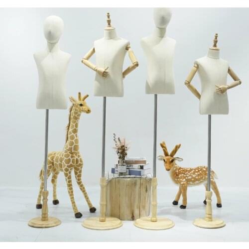 1-2Year Children Sewing Mannequin Body Half-Style Models Props Clothing White Lince Fabric Wood Disc Base Wood Hand 1pc D400