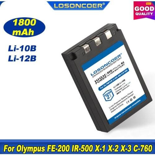 100% Original LOSONCOER 1800mAh Li-10B Li-12B For OLYMPUS U300 U400 U410 C760 C765 C70 C7000 C770 U500 U600 U800 U810 Battery