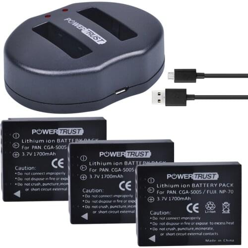 3Pcs 3.7V 1700mAh CGA-S005 CGA S005 CGAS005 Battery+ Dual USB Charger for PANASONIC DMW-BCC12 DMC-FX8 FX9 FX10 FX12 FX50 FX150