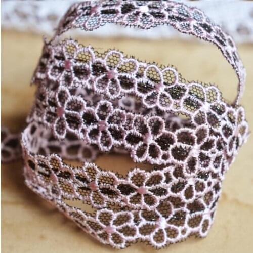 5 Meters Pink with Black Backing Embroidery Lace Mesh Trim for DIY Craft Sewing Supplies 13mm