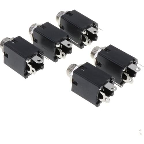 5pcs 6.5mm Stereo Jack Chassis Panel Mount Headphone Input Socket Connector