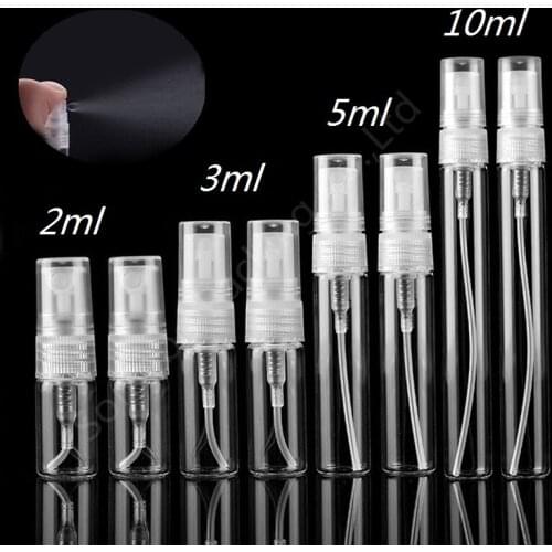 500pcs 2ML 3ML 5ML 10ML Portable Empty Perfume Atomizer Mini Sample Test Tube Bottle Glass Spray Bottle Clear Glass Vials