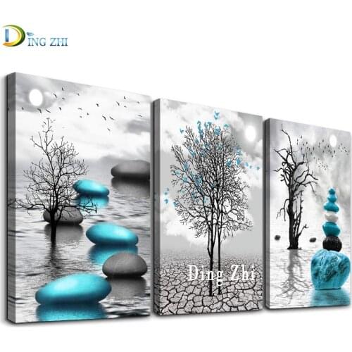 5D DIY Diamond Painting Blue Stone Abstract Tree Full Square Round Diamond Embroidery Triptych Landscape Rhinestone Mosaic Decor