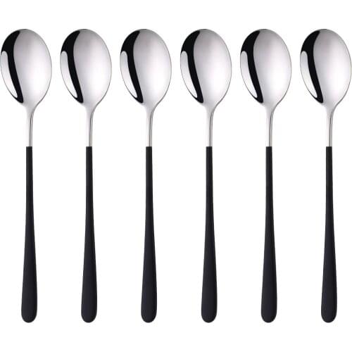 7PCS Stainless Steel Long Handle 7 Colors Coffee Spoon Silver Soup Spoon Korean Mixing Spoons Set Dessert Long Ice Kitchen Scoop