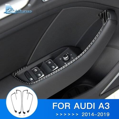 AIRSPEED 4pcs for Audi A3 Accessories 8V 2014-2019 Carbon Fiber Interior Trim Car Door Window Switch Button Cover Frame Sticker