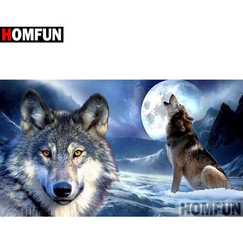 HOMFUN Full Square/Round Drill 5D DIY Diamond Painting "Animal wolf scenery" Embroidery Cross Stitch 3D Home Decor Gift A13186