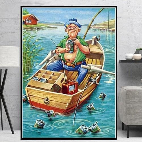 5D DIY Diamond Painting Full Square/Round Drill Boat Fishing Diamond Embroidery Mosaic Art Needlework Rhinestones Pictures Sale