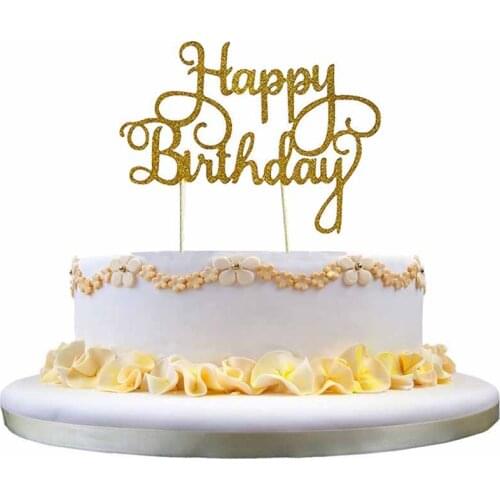 Glitter Happy Birthday Cake Topper For Baby Kid boy girl adult first 1st 16th 21st Birthday Party Decoration favor Gold Silver