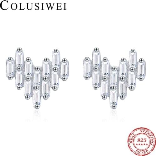 Colusiwei Hole Sale 925 Sterling Silver Shining Clear CZ Sweet Cute Irregular Heart Small Stud Earring for Women Fashion Jewelry