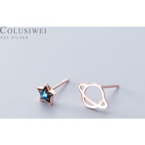 Colusiwei Planet Collection Stud Earrings Sterling Silver 925 Natural Blue Crystal Stars Universe Ear Stud Women Fashion Jewelry