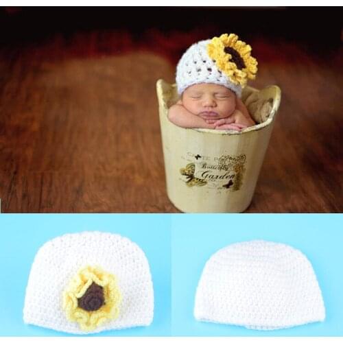 Infant Growth Memorial Photo Childrens Knitting Hat Baby Newborn Sunflower Hand Knitted Hat 100 Days Photo Clothing Souvenir