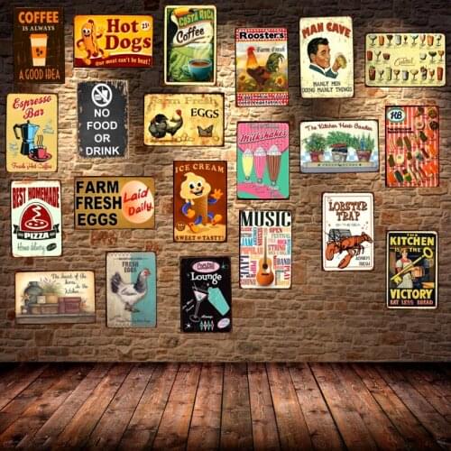 Food Eggs Tin Signs Vintage Restaurant Chic Plaque Iron Painting Bar Cafe Home Kitchen Farm Metal Wall Art Decor