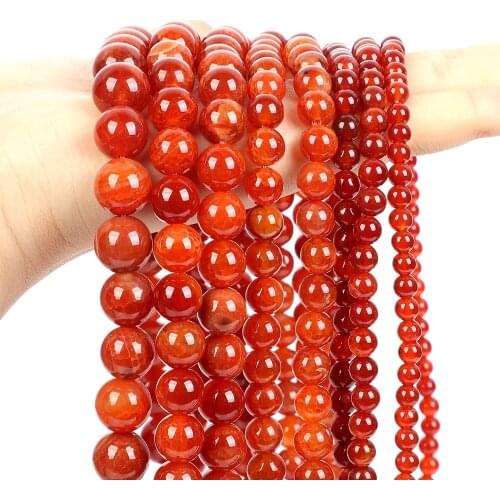 Smooth Red Veins Agate Natural Stone Beads Round Loose Spacer Bead For Jewelry Making Bracelet Necklace DIY Strand 4/6/8/10/12MM