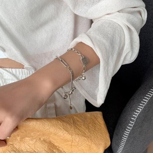 925 Sterling Silver Ins Retro Ball Smiley Pendant OT Buckle Bracelet For Women Trendy Hip Hop Party Gift Fine Jewelry SAB360