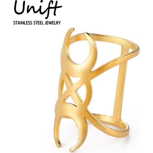 Unift Crescen Moon Hecate Rings Men Stainless Steel Finger Ring for Women Witchcraft Punk Fashion Jewelry Gothic Party Gift