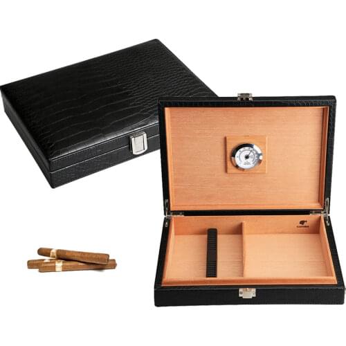 Cowhide Cigar Humidor High Capacity Cigar Storage Box Crocodile Pattern Cigar Holder Cigar Accessories