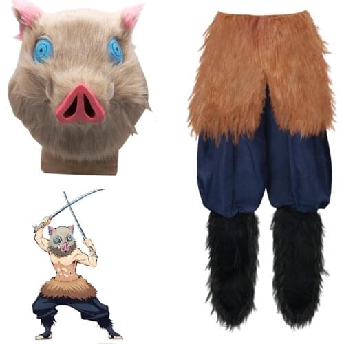 Anime Hashibira Inosuke Demon Slayer Kimetsu No Yaiba Cosplay Costume Halloween Women Men Pants Wool Skirt Pig Head Mask