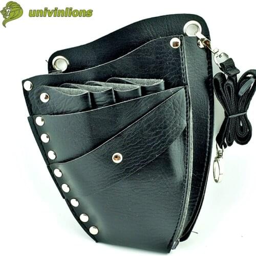16*21 cm leather barber scissor bag salon hairdressing holster shear pouch case hairdresser with shoulder belt rivet design