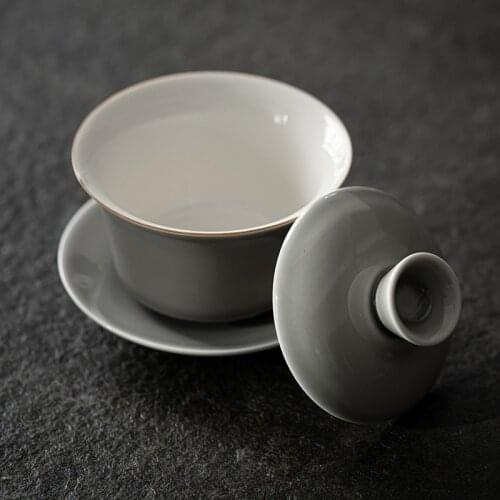 Ice Gray Glaze Lid Bowl Japanese Style Handmade Ceramic Gaiwan Large Tea Cup Tea Bowl Kung Fu Tea Set Tea Maker Easy Gaiwan