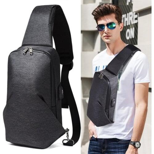 Mihaivina Black Chest Pack Men USB Charging Chest Bag Water Repellent Travel Messenger Bags Male Casual Shoulder Crossbody Bag