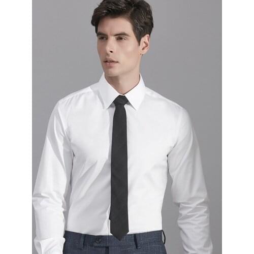 2021 New High Quality Mens Regular Fit Dress Shirts Long Sleeve Solid Color Formal Business Meeting Suit White Shirt for Men