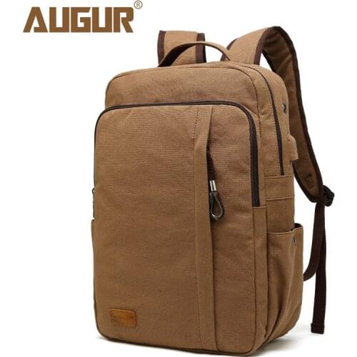 AUGUR Men Vintage Canvas Backpack 15.6 inch Laptop Backpack With USB Charging Notebook Bagpack Fashion Travel School Backpack