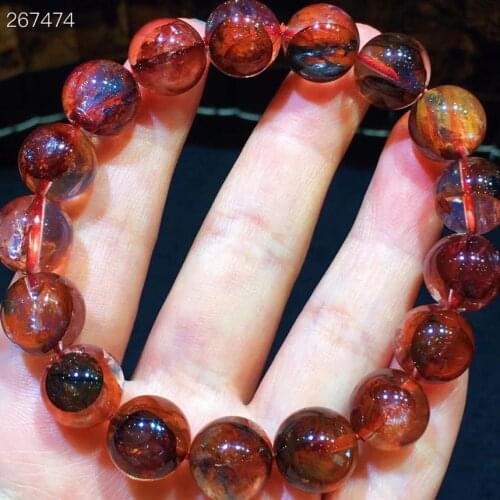 Natural Red Limonite Phantom Quartz Bracelet 11.5mm Crystal Stretch Clear Round Beads For Women Men Jewelry AAAAA