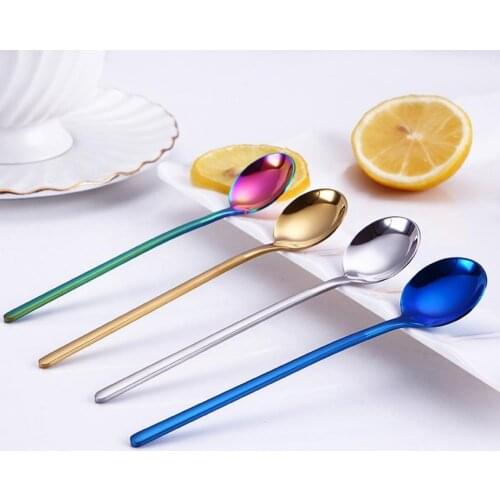 New High Quality Anti-rust Stainless Steel Ice Cream Desserts Coffee Tea Stirring Spoons With Long Handle Kitchen Flatware Table