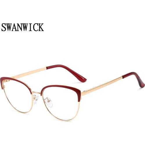 Swanwick anti blue light glasses cat eye gold metal glasses frames for women computer optical black red female fashion style