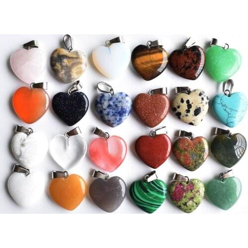 Wholesale 50pcs/lot 2020 Assorted heart natural stone charms pendants for jewelry making Good Quality 20mm free shipping