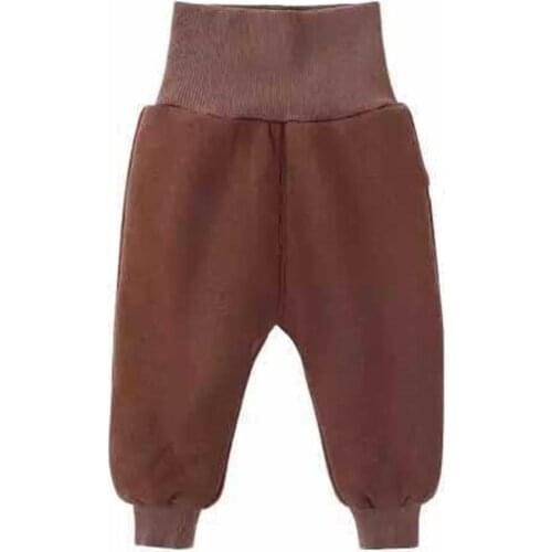 Autumn winter plus velvet infant baby boys girls Solid color pants high waist warm Plus velvet thickening cotton long pants