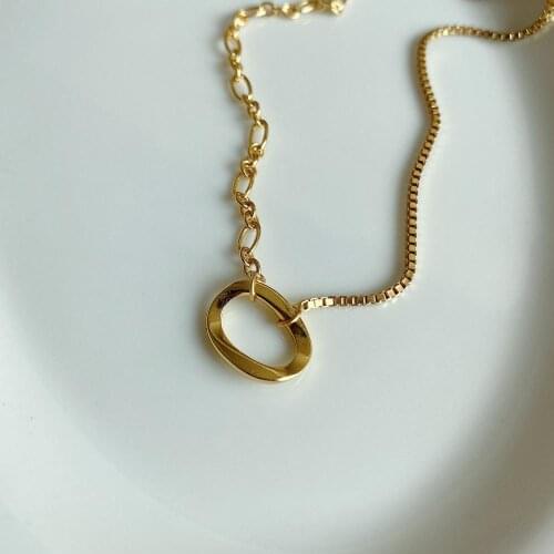 100% Authentic 925 Sterling silver Gold combination Necklace Twiste Open circle Geometric Pendant choker FINE Jewelry TLX861