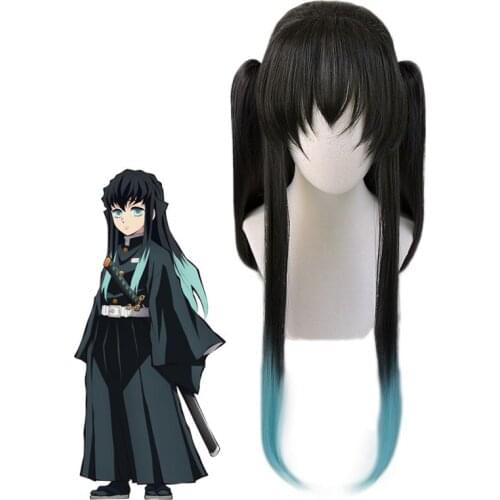 Anime Demon Slayer Kimetsu no Yaiba Tokitou Muichirou Ponytails Wig Cosplay Costume Heat Resistant Synthetic Long Hair + Wig Cap