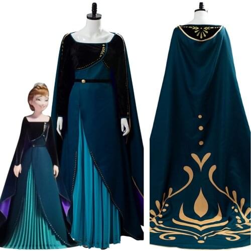 Fast Shipping Queen Annan Cosplay Coronation Dress Gown Costume Dark Green Halloween Carnival Party Costume Adult Girls Dress