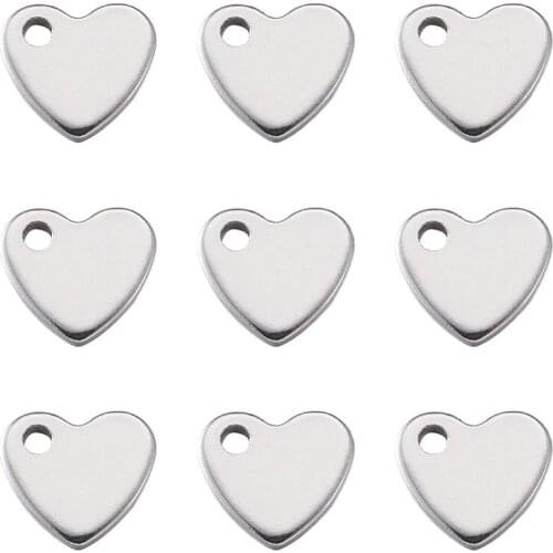 100pcs Heart Charms 304 Stainless Steel Pendants for jewelry making Stainless Steel Color, 10x9x1.5mm, Hole: 2mm