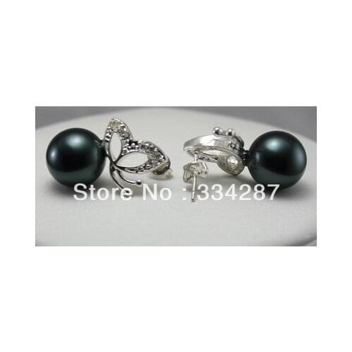 Oblest! Black AAA+ Sea Shell Pearl Earring