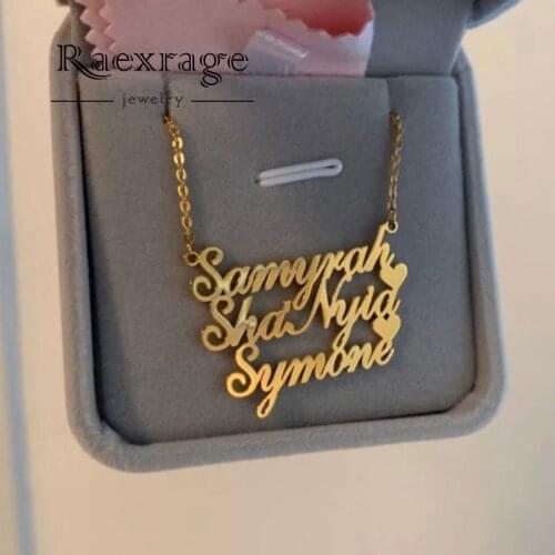 Raexrage Customized 1-3 Names Necklaces Stainless Steel Multiple Heart Nameplate Necklaces Personalized for Women Bijoux Femme