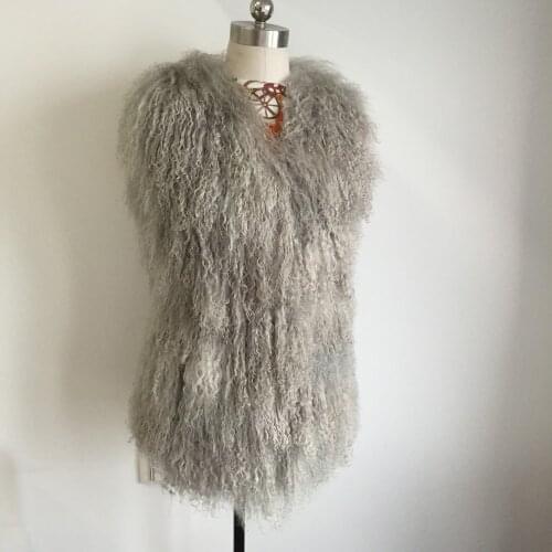 Luxury New100% Natural Tan Sheep Fur Vest For Women Real Mongolia Sheep Fur Gilet Female Factory Wholesale Low Discount TSR363