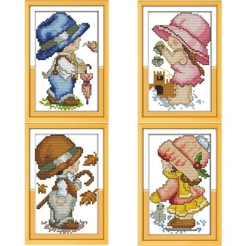 Seasons Baby Handmade Cross Stitch DMC 11CT 14CT Stamped Cross Stitch Kit Chinese Cotton Cross-stitch Kits Embroidery Home Decor