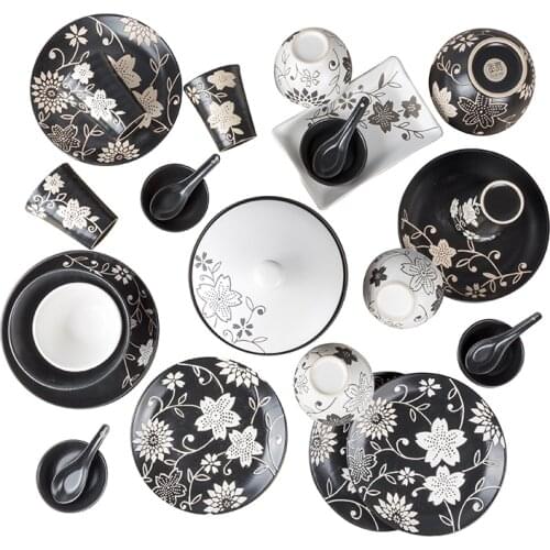 Wedding leaf dance japanese style creative personality ceramic bowl and plate household disc square plate bowl and plate chopsti